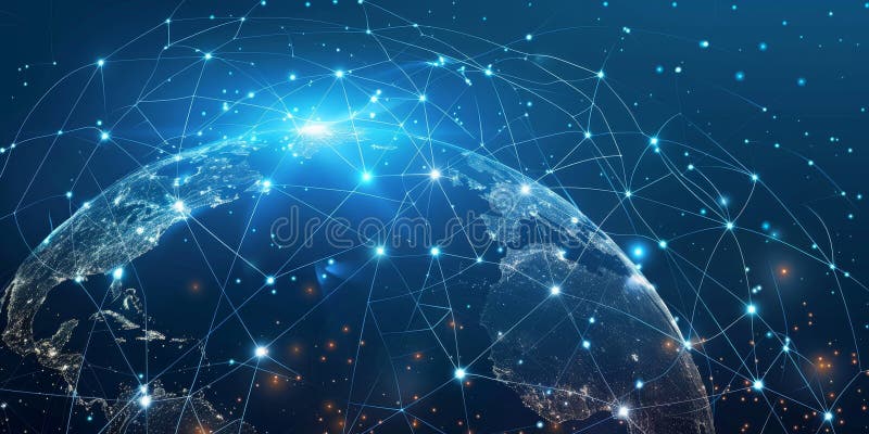 Global Network Connection Concept with Digital Earth and Technology Lines vector illustration