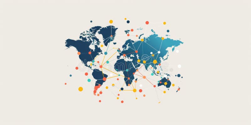 Global Network Connection Concept with World Map stock illustration