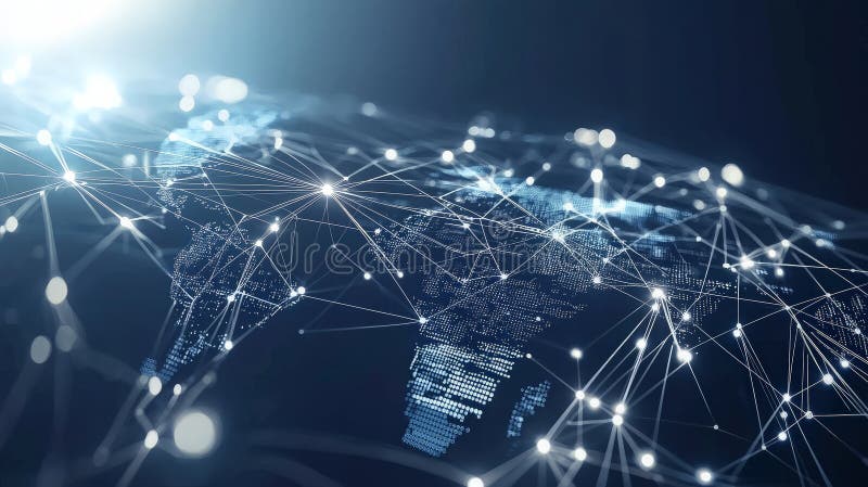 Global network connection, digital world map with glowing nodes and lines. Global network connection map stock images, royalty-free photos and pictures