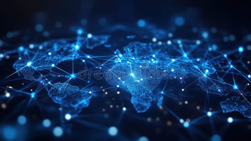 Global network connection, world map with digital lines and glowing points, - Generated using generative AI. Global network connection map stock images, royalty-free photos and pictures