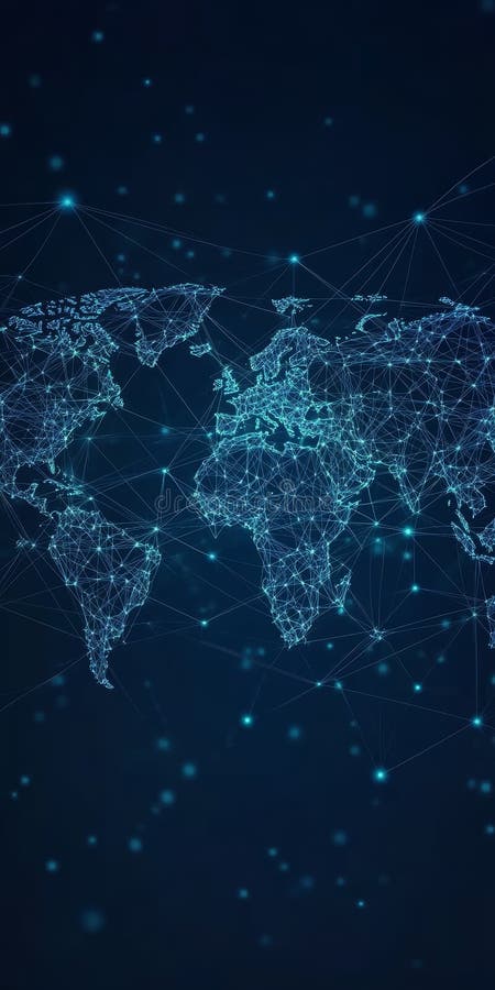 Global Network Connections with Abstract Digital Map on Dark Background vector illustration