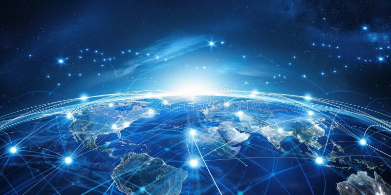 Global Network Connections Across the Earth with Digital Data Line royalty free illustration