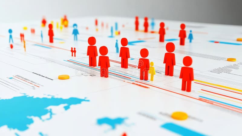 Global Network Connections Colorful figures on a world map illustrate global connections and network relationships royalty free illustration