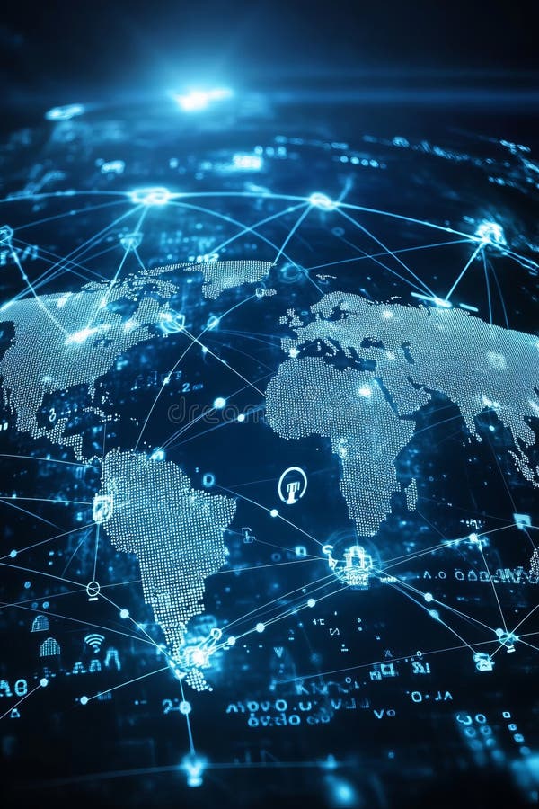 Global Network Connections and Data Transmission Visualization royalty free illustration