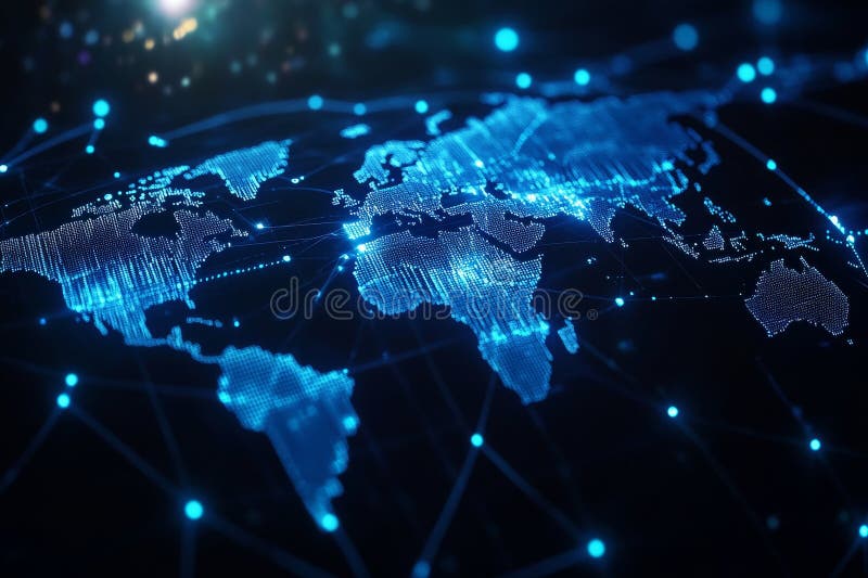 Global Network Connections A Digital World Map showcasing the interconnectedness of our world through technology symbolized by a royalty free illustration