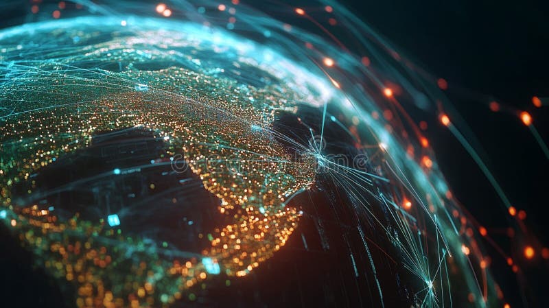Global Network Connections Digital World Map Technology Illustration Abstract Futuristic Background vector illustration
