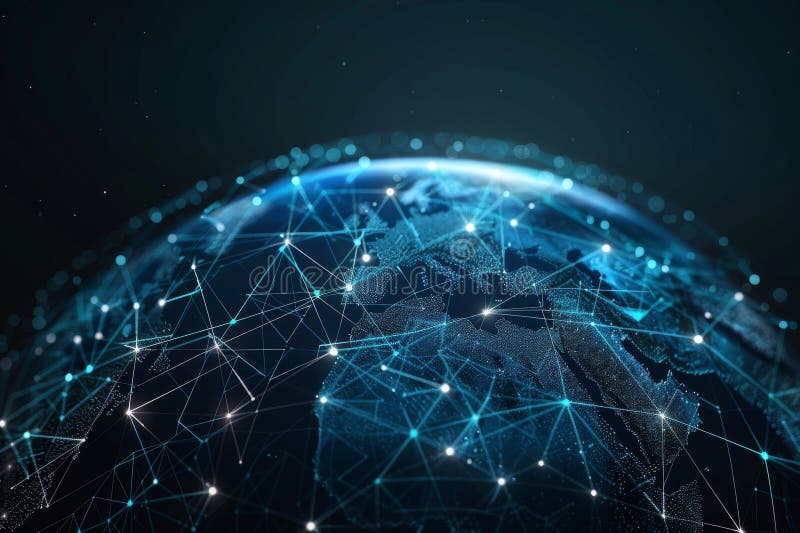 Global Network Connections on Earth from Space vector illustration