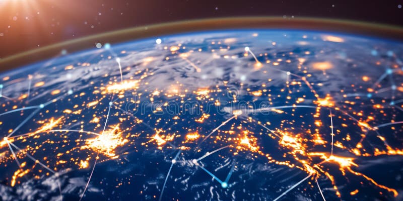 Global Network Connections from Space Illuminated Earth stock illustration