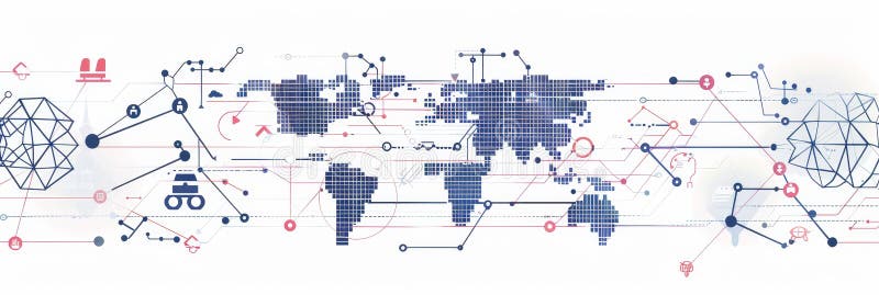 Global Network Connections with Technology and Data Visualization A digital illustration of a world map displaying global vector illustration