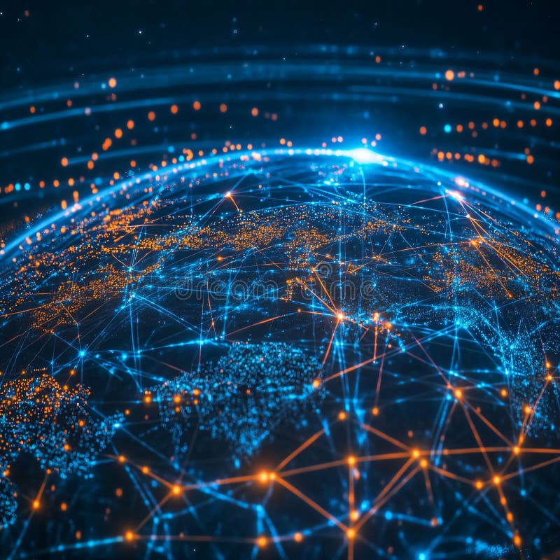 Global network connections visualization. stock illustration