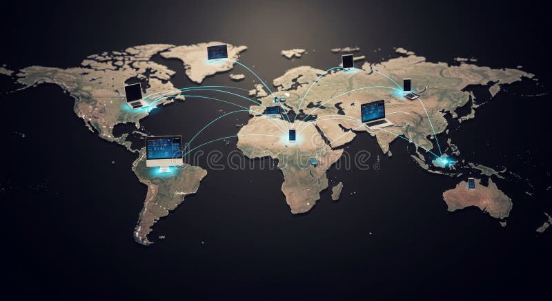 Global Network Connections A World of Interconnectivity Global network devices worldwide connectivity data exchange royalty free illustration