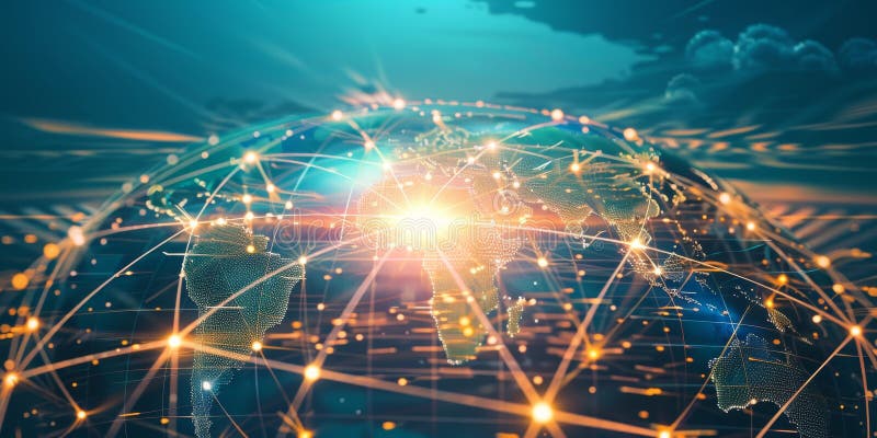Global Network Connectivity Concept with Glowing Lines stock illustration