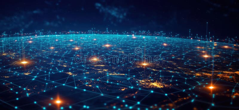 Global network connectivity visualization, digital connections across continents, glowing nodes, interconnected data royalty free stock photography
