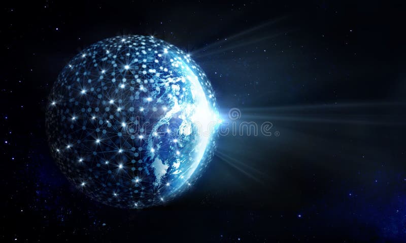 Global Network and data exchange on planet earth in deep space, Elements of this image furnished by NASA. Global network connection map stock images, royalty-free photos and pictures