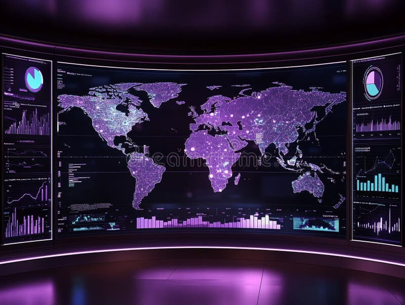 Global Network Data Visualization Interactive World Map with Analytics Dashboard stock image