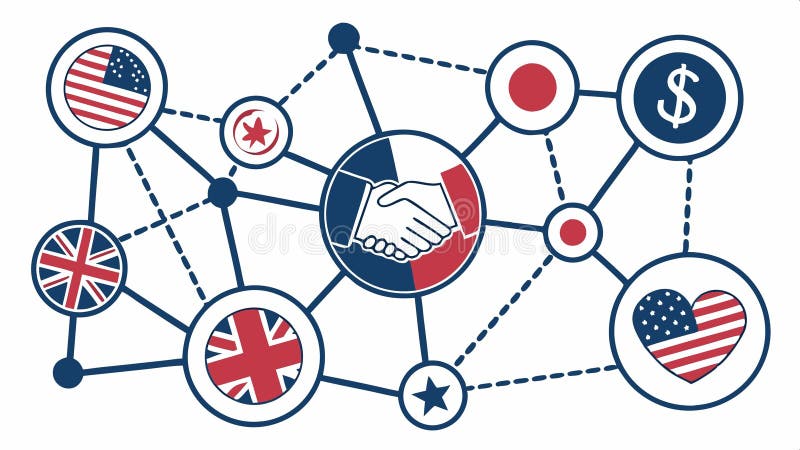 Global network with flags and money, depicting international business vector design Generative AI stock illustration