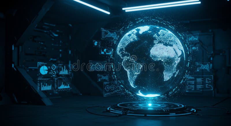 Global Network Future Prediction Futuristic technology global data visualization network connections world map future trends stock illustration