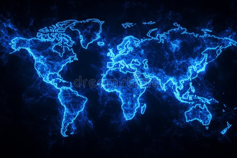 Global Network Illuminating Lines World map dynamic lines global connections network technology data flow Symbolizing royalty free illustration