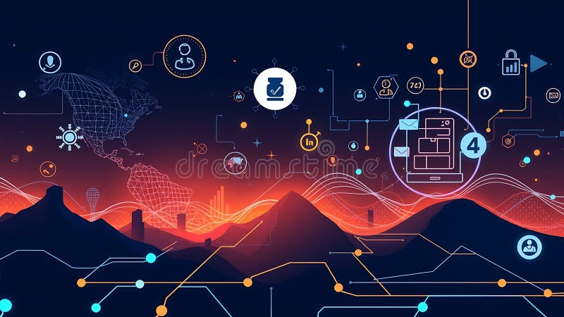 Abstract digital landscape showing global network connections and data flow. Blockchain network analysis stock images, royalty-free photos and pictures