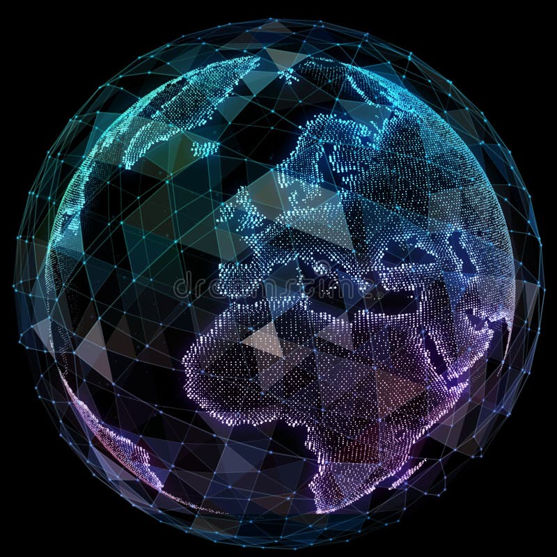 Global Network Internet Technologies. Digital World Map Stock ...