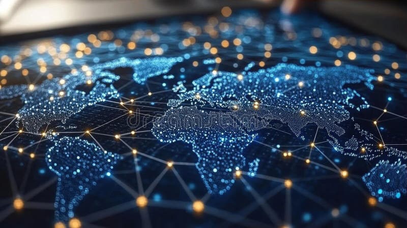 Global Network Map, Illuminated Digital Connections Across the World royalty free stock photo