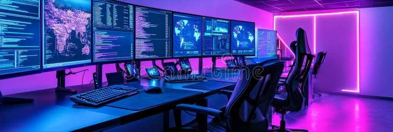 Global Network Monitoring Center High tech security data analysis global surveillance cybersecurity network operations royalty free illustration