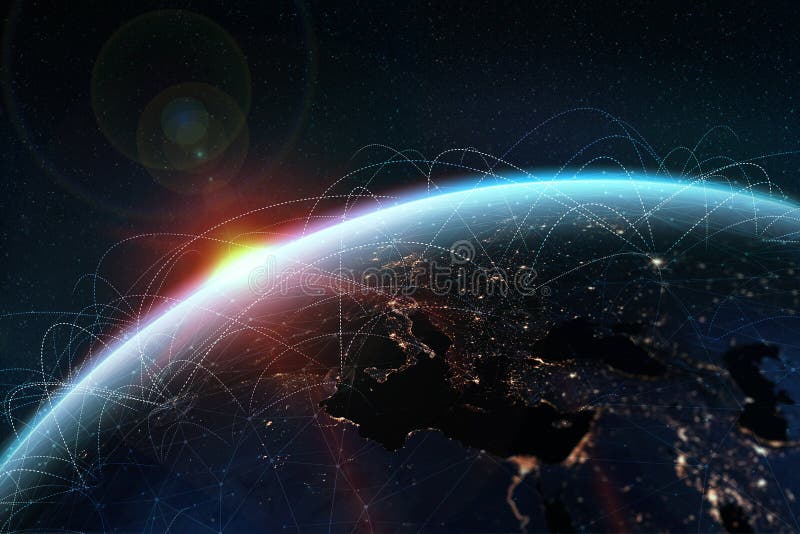 Global network. A picture from the space of the planet Earth. Globalization concept. Elements of this image are furnished by NASA. Global network connection map stock images, royalty-free photos and pictures
