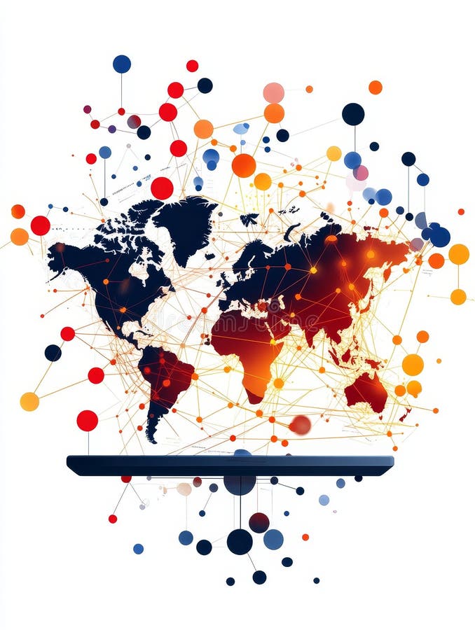 Global network of search engines interconnected representing the power of information and knowledge sharing across the world stock illustration