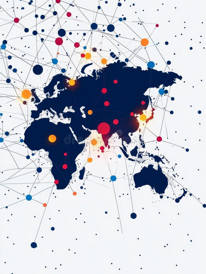 Global Network of Search Engines Interconnected symbolizing the interconnectedness of the digital world data flow global stock illustration
