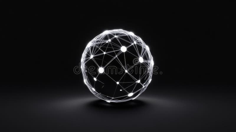 Global Network Sphere Abstract image of a glowing sphere with interconnected nodes representing global network technology or stock illustration