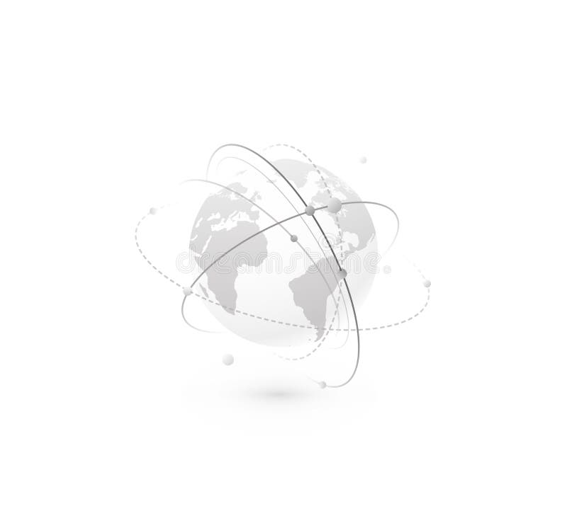 Global network world concept vector background. Technology globe with continents map and connection lines, dots and