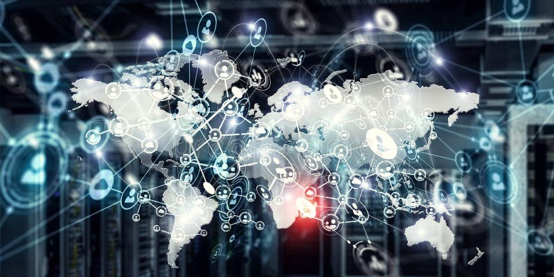 Global networking business. World map concept as symbol of international communication. 3d rendering