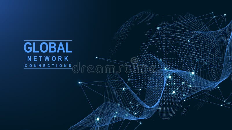 Global nätverksanslutning för företag. världskarta och linjesammanslutning för global verksamhet. globalt internet vektor illustrationer