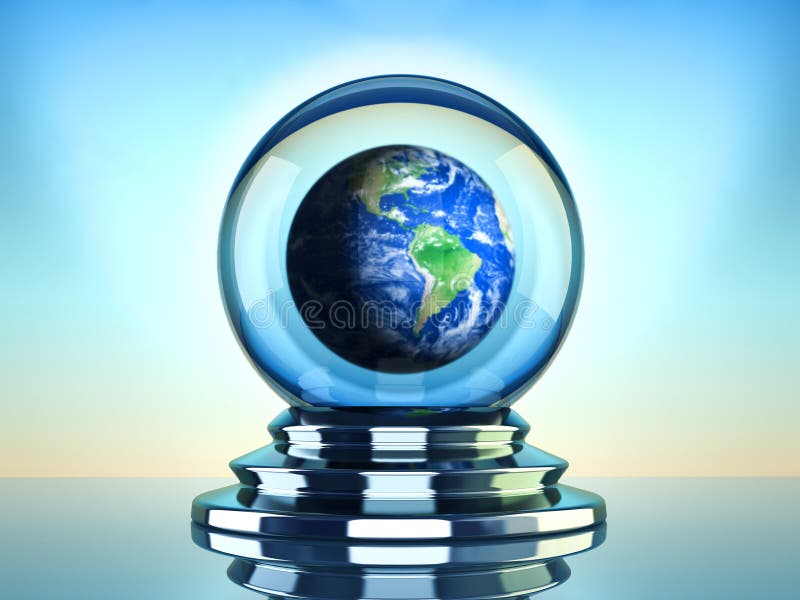 Crystal ball with Earth globe inside - 3d render. Crystal ball with Earth globe inside - 3d render