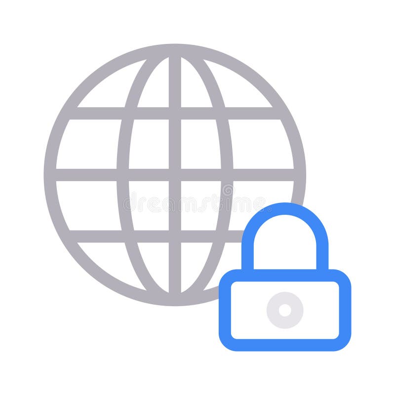 Global security thin line color vector icon stock illustration