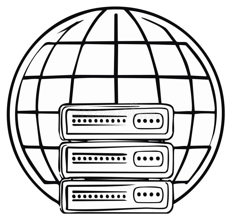 Global Server Network Outline Depicting Data Hosting and World Wide Web Connection. World wide web computer vectors