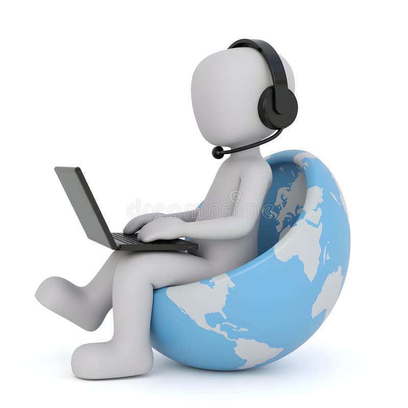 Global support online customer service representative using laptop and headset concept render design vector illustration.