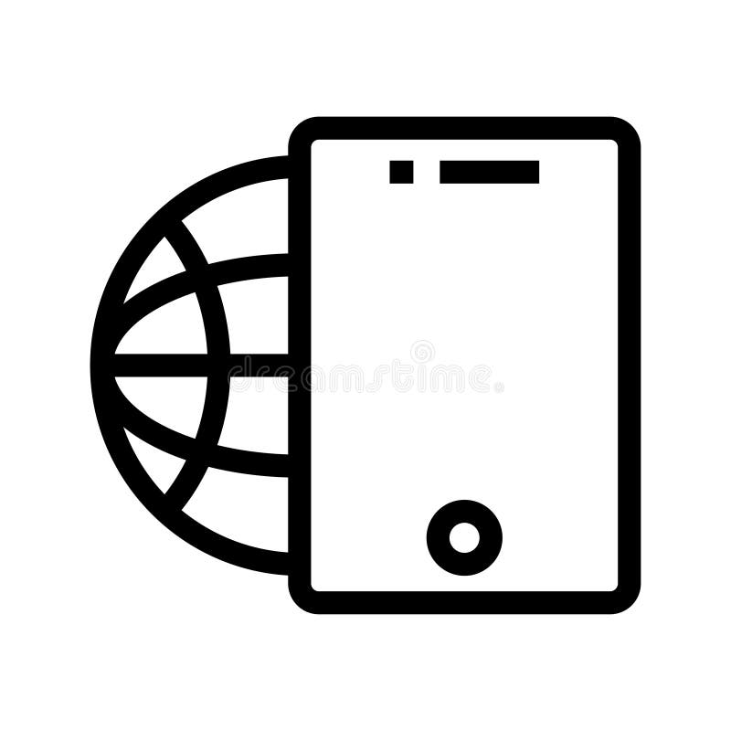 Global tablet vector line icon stock illustration