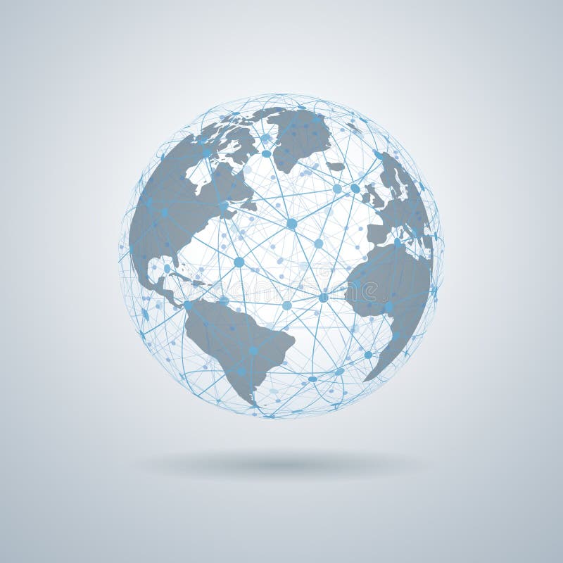 Global tech concept, Network connection, 3D Globes with World Maps – vector stock photos