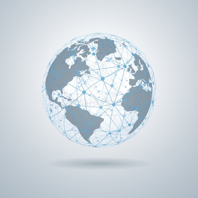 Global tech concept, Network connection, 3D Globes with World Maps â€“ vector