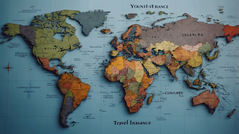 Global Travel Insurance Coverage Map Featuring Country Flags stock illustration