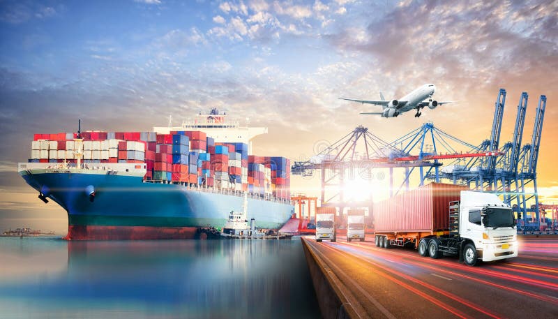 Global Unternehmenslogistik-Import-export Hintergrund und Behälterfrachtfrachtschiff