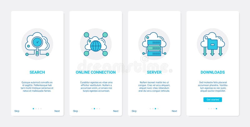 Global ux ui Technologie on-line-Wolkenverbindung, das mobile Appseiten-Schirmsatz onboarding ist stock abbildung