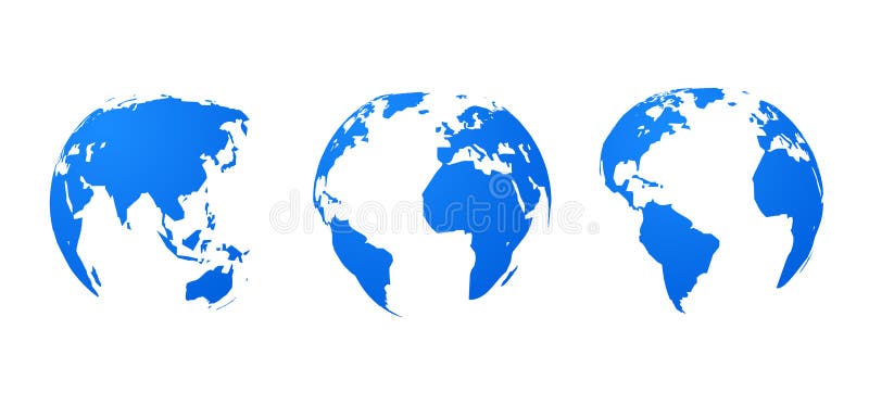 Global vektorkarta över jordjorden 3d blå, transparent digitaljordglob, uppsättning av ikoner vektor illustrationer