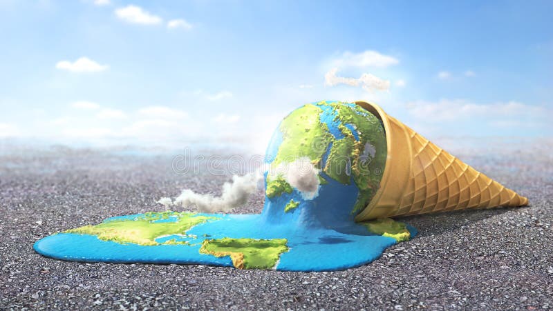 Global warning. Planet as melting ice cream under hot sun stock illustration Global warning. Planet as melting ice cream under hot sun stock illustration