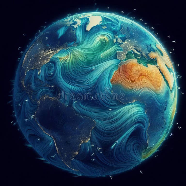 Global Wind Patterns Animated Map Showing Prevailing Wind Direct Stock