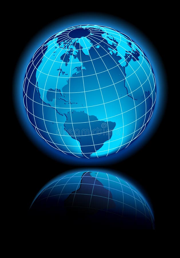 Global World On Black Background With Reflection Stock ...