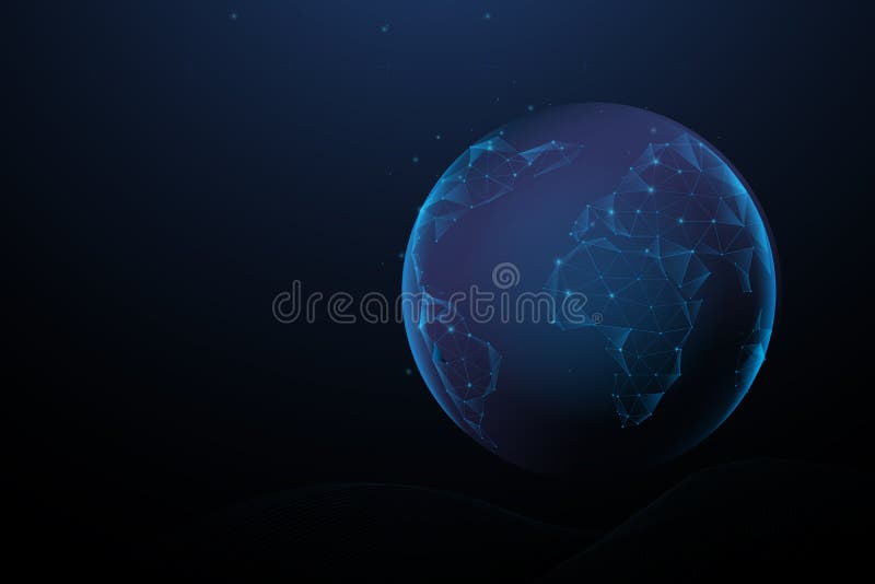 Global world network and telecommunication. Connection lines around earth globe. Vector illustration stock illustration