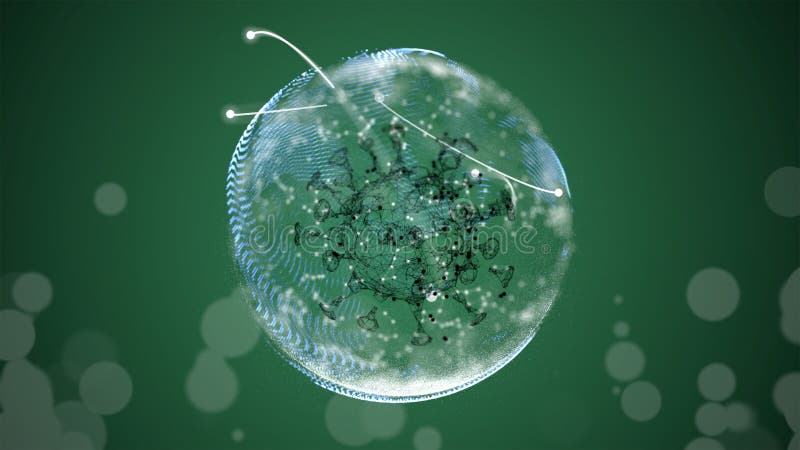 Globale epidemische Gesundheitswesenmedien und Informationsnetz 3d Übertragung des glühenden Virusmodells, das über das digitale S stock abbildung