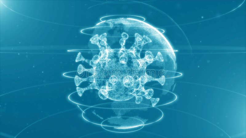 Globale epidemische Gesundheitswesenmedien und Informationsnetz 3d Übertragung des glühenden Virusmodells, das über das digitale S lizenzfreie abbildung